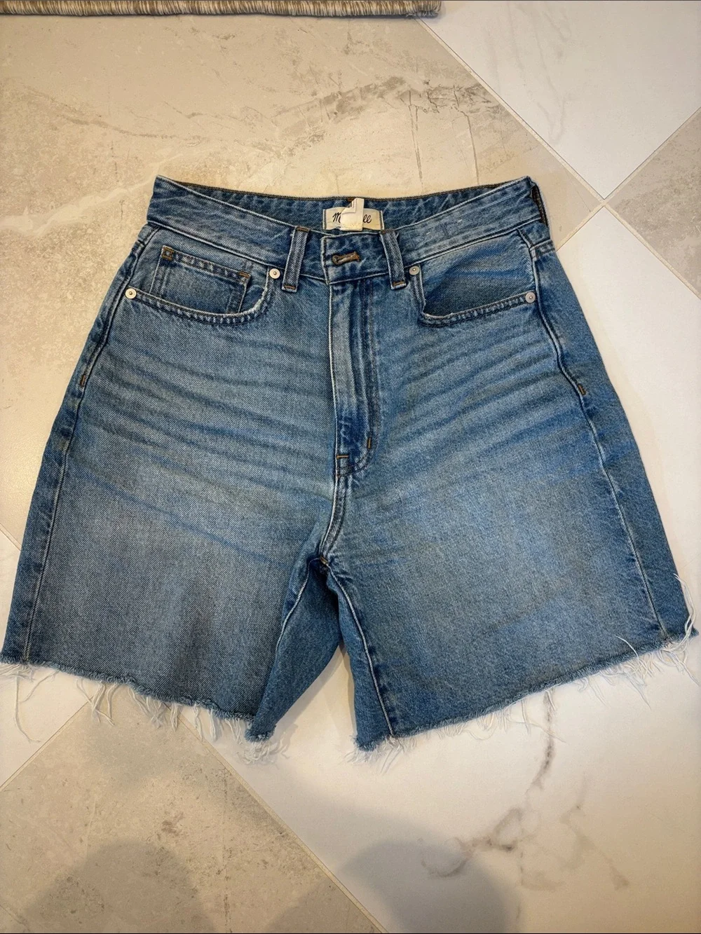 Madewell High-Rise Raw Long Denim Shorts
